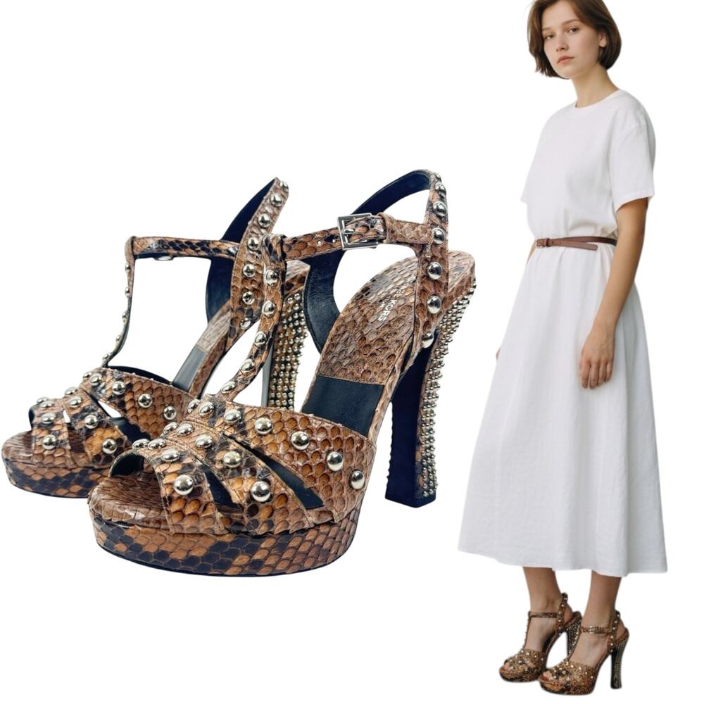 NEW Michael Kors Collection Rosanna Studded Python Platform Sandals Size 7.5